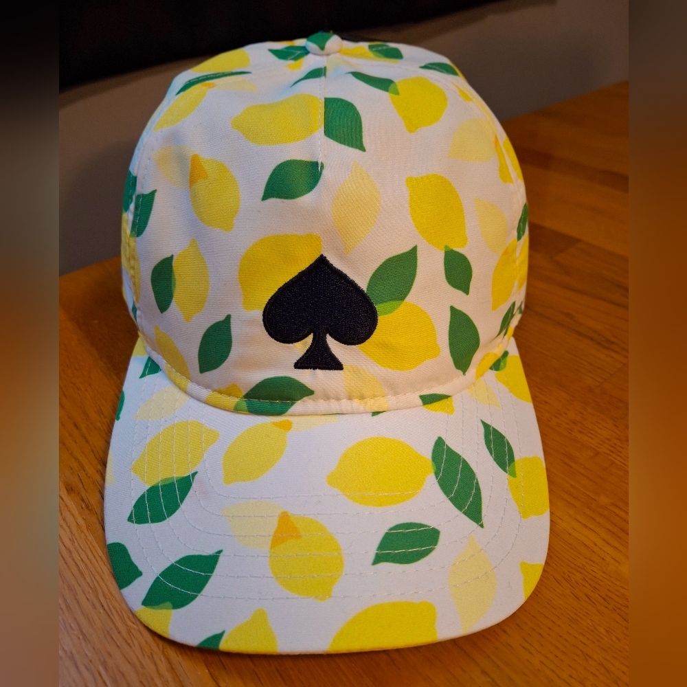 Kate Spade Lemon Printed Slim Bifold Wallet, Cap/ Hat, And Bag Charm Keychain - Picture 2 of 16